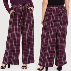 NWT Torrid Purple Plaid Wide Leg Pants Plus Size 5 5X No Belt
